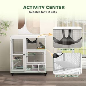 Cuccia Moderna Bianca per Gatti da 39 Pollici, Grande Recinto Interno con Tetto Apribile e Ruote per Allevamento, Ideale per Hotel - Product Image 4