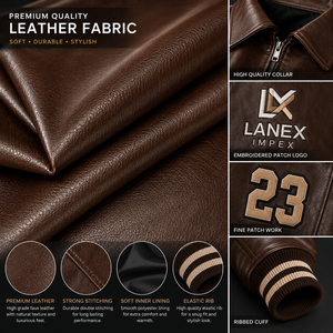 Custom Brown Leather Varsity <b>Jacket</b> for <b>Men</b> Premium Letterman Bomber <b>Jacket</b> with Embroidered Patches OEM ODM Wholesale Factory - Product Image 5