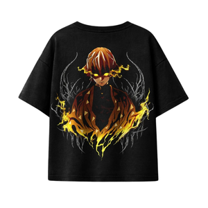T-shirt en coton noir surdimensionné personnalisé avec imprimé Yeux de feu dorés, respirant, écologique, unisexe, streetwear, tee-shirt décontracté pour homme - Product Image 2