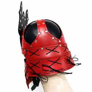 Casco de Dragón Samurai Japonés Hecho a Mano en Cuero Rojo con Patrón de Cruz, Accesorio de Moda para Disfraces de Cosplay y Fiestas de Halloween - Product Image 3