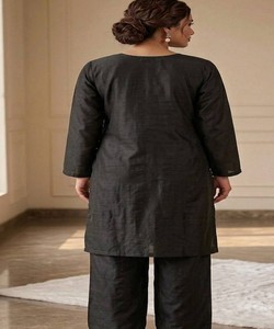 Conjunto de Kurta de Algodón Negro para Mujer, Estilo Tradicional Holgado, Largo Midi, Ropa Casual, Estilo India Pakistán 85158 BS:-157 - Product Image 4