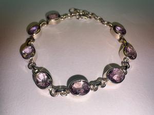 <b>Amethyst</b> 925 Silver Charm <b>Bracelet</b> Adjustable Gemstone Bezel Setting Women's February Birthstone Handmade Elegant Luxury Unique - Product Image 1