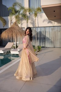 Emerald Ivory Gold Embroidered Lehenga Choli with <b>Jacket</b> 3-Piece Traditional Indian <b>Bridal</b> & Party Wear - Product Image 3