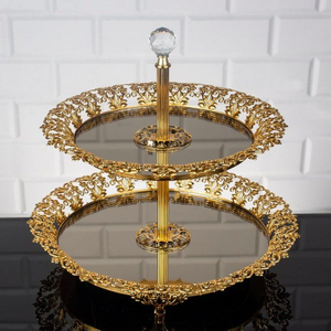 Latest Pattern Arrival High Grade Gold Plated And White <b>Marble</b> 2 Tier <b>Cake</b> Display <b>Stand</b> Home And Hotel Table Centerpiece - Product Image 5
