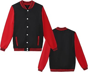WOLF AKIMBO Veste universitaire color block pour homme, rouge et noir, avec boutons-pression et col montant, style baseball - Product Image 3
