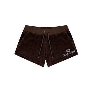 Pantalones Cortos de Terciopelo Premium Personalizados para Mujer, Cintura Elástica, Logotipo Bordado, Peso Medio 280 GSM, Moda Y2K Juicy - Product Image 3