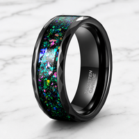 Bague en carbure de tungstène avec incrustation d'opale concassée Galaxie, alliance pour hommes et femmes, vente en gros, personnalisée, 8 mm, noire facettée