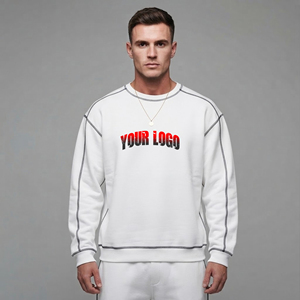 OEM Custom Printed 100% Cotton Men's sweatshirt Crew Neck <b>Oversized</b> Pullover Drop Shoulder Sweatshirt with contrast <b>stitched</b>. - Product Image 4