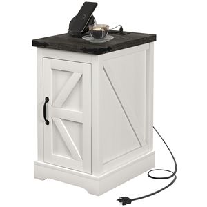 Tavolino da Salotto Rustico Bianco con Effetto Invecchiato, con Vano Portaoggetti, Stazione di Ricarica e Porte USB per Uso in Soggiorno - Product Image 1
