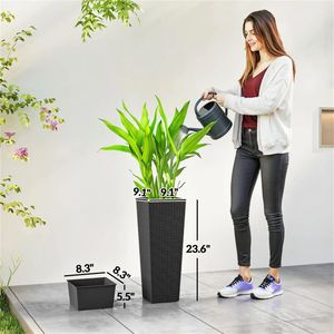 Set di 2 Vasi e Fioriere in Plastica Nera per Esterni, per Giardino e Uso Domestico - Product Image 6