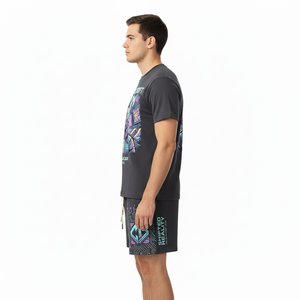 Vente en gros de ensembles courts pour hommes en couleur unie, 2 pièces, ensemble t-shirt et short d'été pour hommes, impression DTG personnalisée, t-shirt et short unisexe - Product Image 3