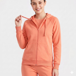 Sweat-shirt décontracté à capuche pour femme, manches longues, en polaire légère, style streetwear, hiver, double fermeture éclair, 100% coton tricoté sur le devant - Product Image 1