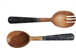 Ensemble cuillère et fourchette de service pour salade en résine et bois au design moderne, finition miroir plaqué or, manche long courbé, couleur personnalisable - Product Image 6
