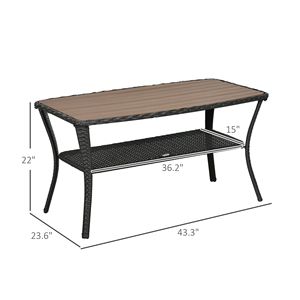 Tavolino da Caffè in Rattan Marrone Misto per Patio con Ripiano Contenitore, Tavolino Laterale in Vimini con Piano in Composito Legno-Plastica, Arredamento da Esterno - Product Image 3