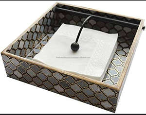 Distributeur de mouchoirs en bois de luxe pour la maison et le bureau, imprimé rayures florales bleues, porte-serviettes décoratif, design floral fait main, durable - Product Image 3