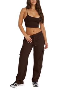 Pantalones de chándal de lana de cintura alta informales de Invierno para mujer Joggers con bolsillos 100% algodón pierna ancha ajuste suelto - Product Image 3