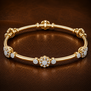 Round Brilliant Lab Grown Diamond Flower Station <b>Bangle</b> 10K 14K Solid Gold Classic Style Everyday Wear <b>Bangle</b> Wholesale Supplier - Product Image 1