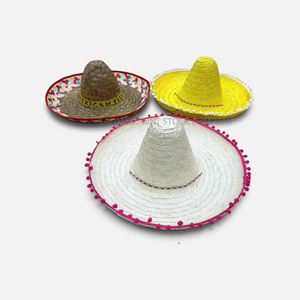 Chapeau Sombrero Mexicain Personnalisable à Large Bord en Paille avec Pompons pour Déguisement - Product Image 2