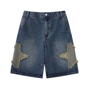 Mid Waist Men's Denim Shorts Patchwork Star Applique Distressed Waterproof Eco-Friendly Polyester/Cotton Casual Summer Woven - Product Image 1