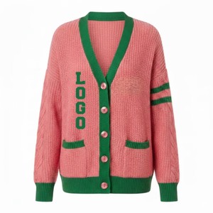 Cárdigan de Estilo Fraternidad Personalizado en Talla y Logotipo, Diseño en Rosa y Verde, Doble Botonadura, Lana/Acrílico, Antiarrugas y Transpirable - Product Image 2