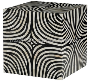 Luxury Black and <b>White</b> Bone Inlay Side <b>Table</b> Handmade Traditional Abstract Design Wooden Accent End <b>Table</b> for Living Room Home - Product Image 2