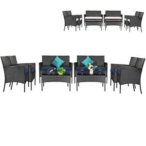 Set Divano in Rattan per Esterni con Tavolino in Vetro Temperato, Arredamento da Giardino in 4 Pezzi - Product Image 5