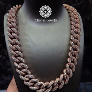 Charm Jewells Unisex Moissanite <b>Statement</b> <b>Necklace</b> 14K Gold Plated Silver Link Chain Hiphop Style IGI Certified Micro Insert - Product Image 1