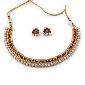 Gold Plated Ethnic Pearl Necklace Earring <b>Ring</b> <b>Set</b> Geometric Pattern <b>Women</b> <b>Wedding</b> Party Fashion Jewelry - Product Image 1