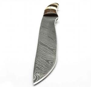 Cuchillo de trinchar estrecho de acero de Damasco hecho a mano con mango segmentado de madera y hueso, herramienta para procesamiento en campo - Product Image 2