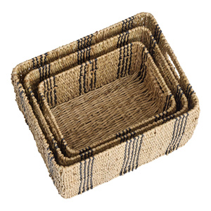 Combo 3 Pieces <b>Rectangular</b> Seagrass Luxury Foldable <b>Storage</b> <b>Baskets</b> with Handles Multi-Purpose Kitchen <b>Storage</b> Eco-Friendly Set - Product Image 5