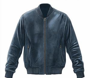 High Quality Men's Leather <b>Jacket</b> Stand Collar Zipper Closure - Product Image 1