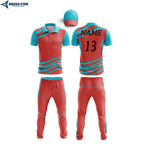 Men's Blue Green Contrast Stripe Short Sleeve Cricket Kit With Matching <b>Pants</b> Quick Dry Regular Fit All Season - Product Image 3