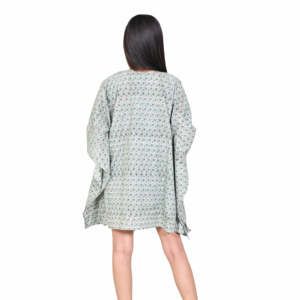 Vestido Kaftán con Estampado Floral para Mujer, Cuello en V, Largo hasta la Rodilla, Corte Holgado, 100% Algodón, Sin Mangas, Tejido, Verano, Casual, Playa, Vacaciones - Product Image 4