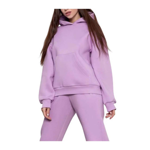 Ensemble jogging pour femme en molleton violet et bleu, sweat à capuche et pantalon de jogging, coupe décontractée, color block, deux pièces, séchage rapide - Product Image 3