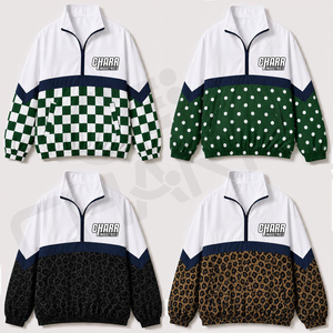 Custom Checkered Camo Print Leopard Print Windbreaker Oversized 100% Polyester Quater Zipper Stand Collar Women Windbreaker - Product Image 4