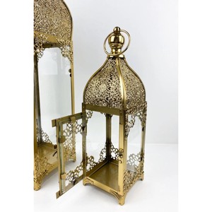 Highest Quality Rectangular <b>Brass</b> <b>Lantern</b> Set with Glass Panels for Home Decoration Durable Finish - Product Image 2