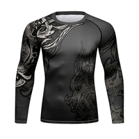 Ensemble Rash Guard 4 Pièces Personnalisé pour Homme : Maillot de Compression, Leggings et Short MMA BJJ avec Motif Dragon – Tenue d'Entraînement