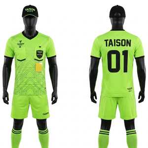 Maillot d'arbitre de football en polyester interlock premium 180 GSM bleu ciel et jaune avec empiècements en mesh, sublimation personnalisée - Product Image 3