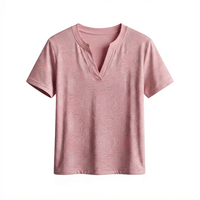 Harga Terjangkau Permintaan Tinggi MOQ Rendah Kaos Wanita Musim Panas Kasual V-Neck Lengan Pendek Bahan Polyester Anti-Pilling Bernapas Baru