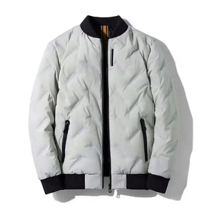 Blouson d'hiver pour homme, couleur unie, fermeture éclair, coupe-vent, rembourrage en polyester, col montant, coupe classique - Product Image 4