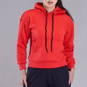 Women's <b>Red</b> Zip-Up Hooded Lined Fleece Eco-Friendly Regular Sweatshirt Full Sleeve Solid Polyester/Cotton Casual Autumn Winter - Product Image 5