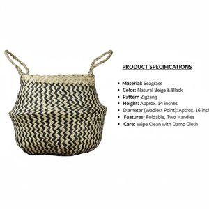 Paniers de rangement en jonc de mer tressé naturel et coloré, faits à la main, vente en gros à prix abordable, organisateur écologique pliable pour l'organisation de la maison - Product Image 5