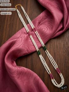 สร้อยคอไข่มุกทรงกลมแบบอินเดียโบราณหลายชั้น สีมารูนเขียว ประดับด้วยลูกปัด สร้อยคอแฟชั่นแบบหลายชั้น สำหรับงานแต่งงาน เจ้าบ่าว ชุดเชอร์วานี - Product Image 2