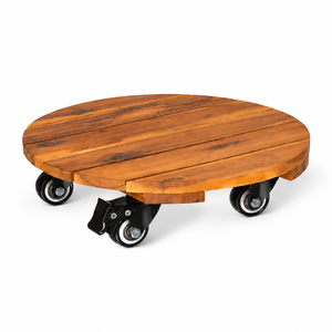 MPL Vietnam Vietnam Factory Solid Acacia Wood Trolley Flower <b>Pots</b> 40cm Dia Four Wheels Glazed Finish Laser Engraving Multi-Style - Product Image 1