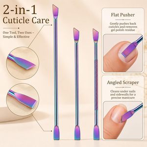 Juego de 3 Empujadores de Cutículas – Herramienta Profesional de Acero Inoxidable de Doble Punta con Cabezas Planas y Anguladas, para Eliminar Piel Muerta y Gel Polish - Product Image 3