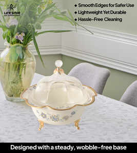 ถาดเสิร์ฟพร้อมฝาครอบใส วัสดุทำจากกระเบื้องโบนไชน่า คุณภาพสูง ดีไซน์หรูหราทันสมัย พร้อมขาตั้งสีทอง - Product Image 2