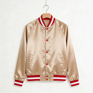 <b>Men</b> Satin Varsity <b>Jacket</b> Classic Bomber Retro Zipper <b>Lightweight</b> Windproof Waterproof Spring Embroidery High Street Streetwear - Product Image 4