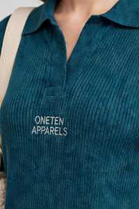 ONETEN APPARELS Conjunto Deportivo de Punto Acanalado Color Verde Azulado para Mujer, Manga Larga, Cuello Polo, Dobladillo Dividido, Conjunto Casual de 2 Piezas - Product Image 6