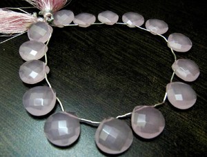 <b>Rose</b> <b>Quartz</b> <b>Heart</b> shape Briolette Faceted 15mm Beads Strand 8 inch long - Product Image 2