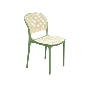 Chaise de bistrot moderne en faux rotin couleur menthe pastel |   Fauteuil en mousse écologique empilable léger résistant aux intempéries en polypropylène à dossier arrondi - Product Image 6